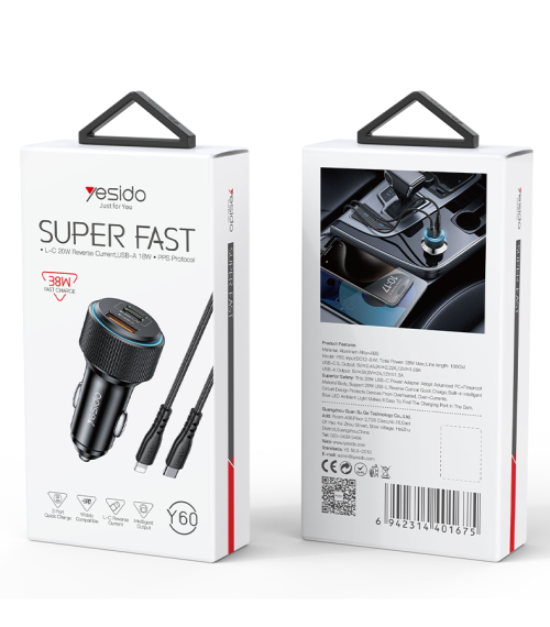 Yesido Super Fast Car Charger (38W Fast Charge)